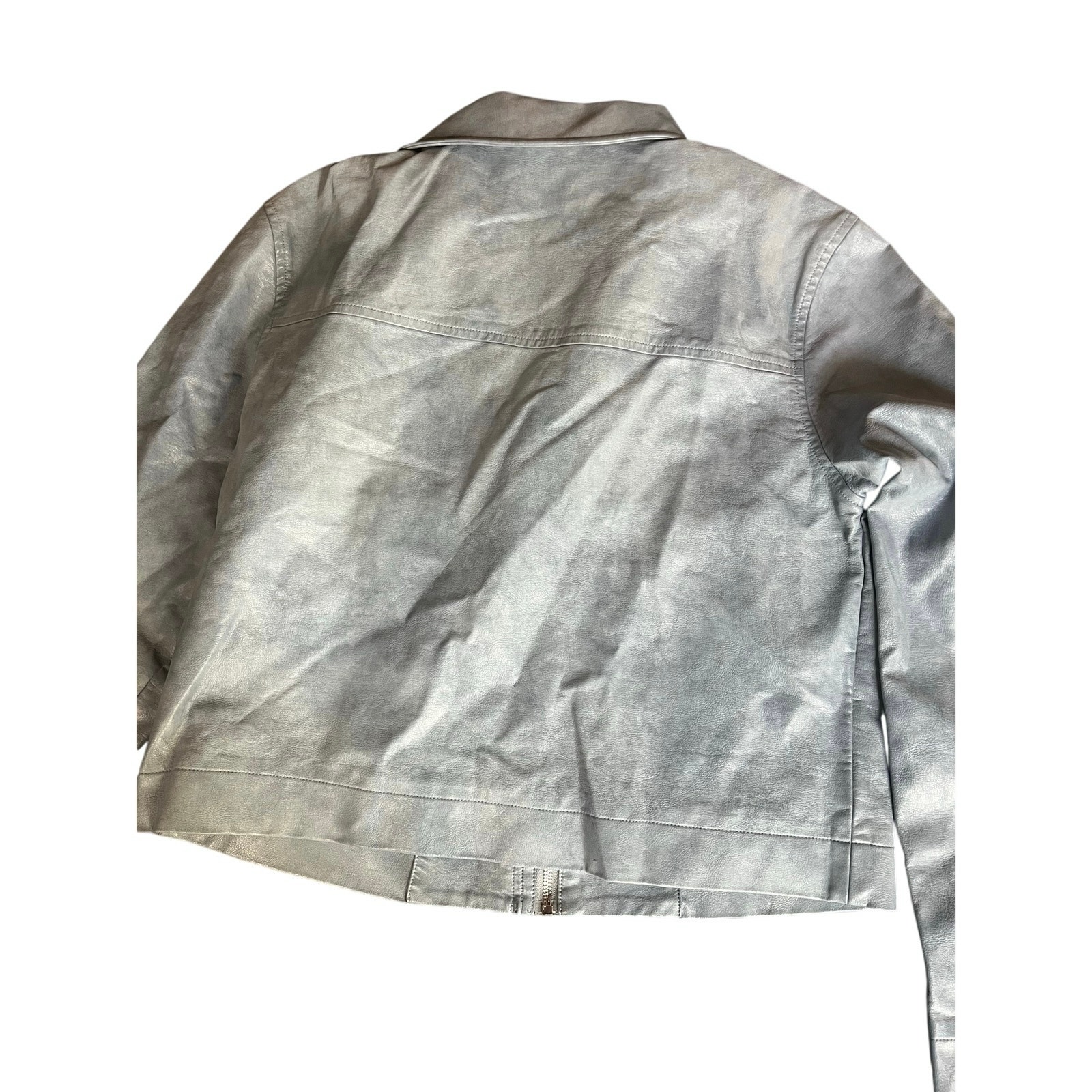 Edikted Ownley Light Blue Washed Faux Leather Bomber Jacket Size S — image 2 of 6